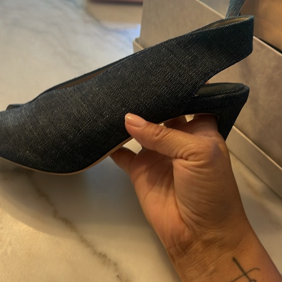 Jimmy Choo Blue Denim Peep Toe Heels - Picture 6 of 8